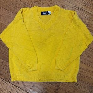 Bright Yellow Vintage V-Neck Textured Sweater Medium